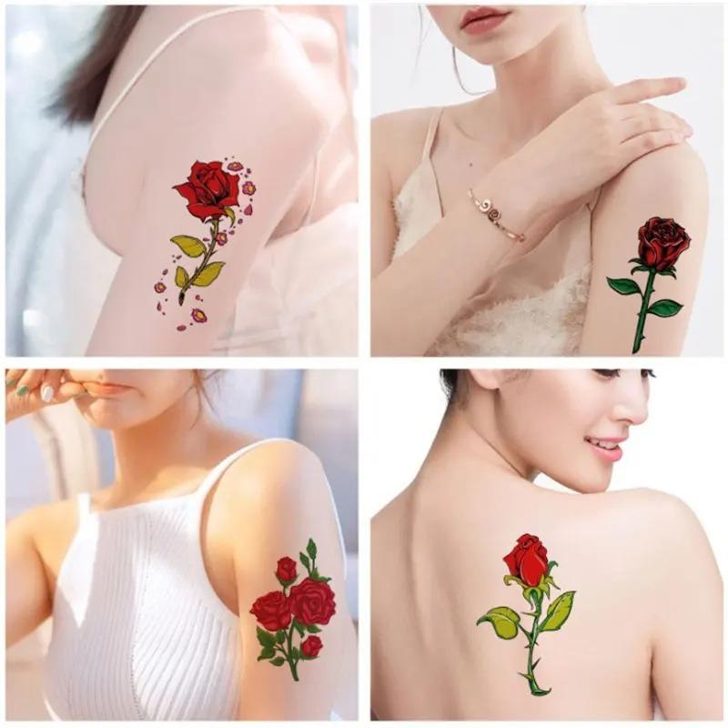 Waterproof Temporary Tattoo Stickers Beautiful Flower Rose Fake Flash Unisex Diverse And Skin Friendly Fashion Tattoos Painting