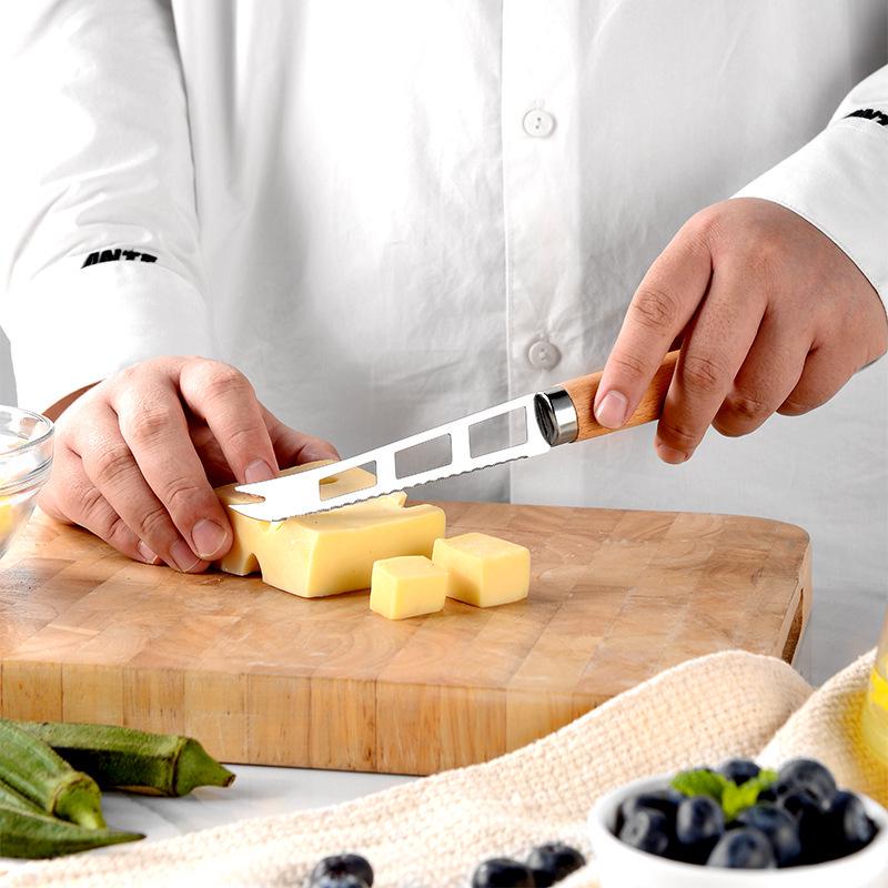 Small Kitchenware Set: Wooden Handle Gadgets with Pizza Knife, Cheese Knife, and Stainless Steel Egg Beater