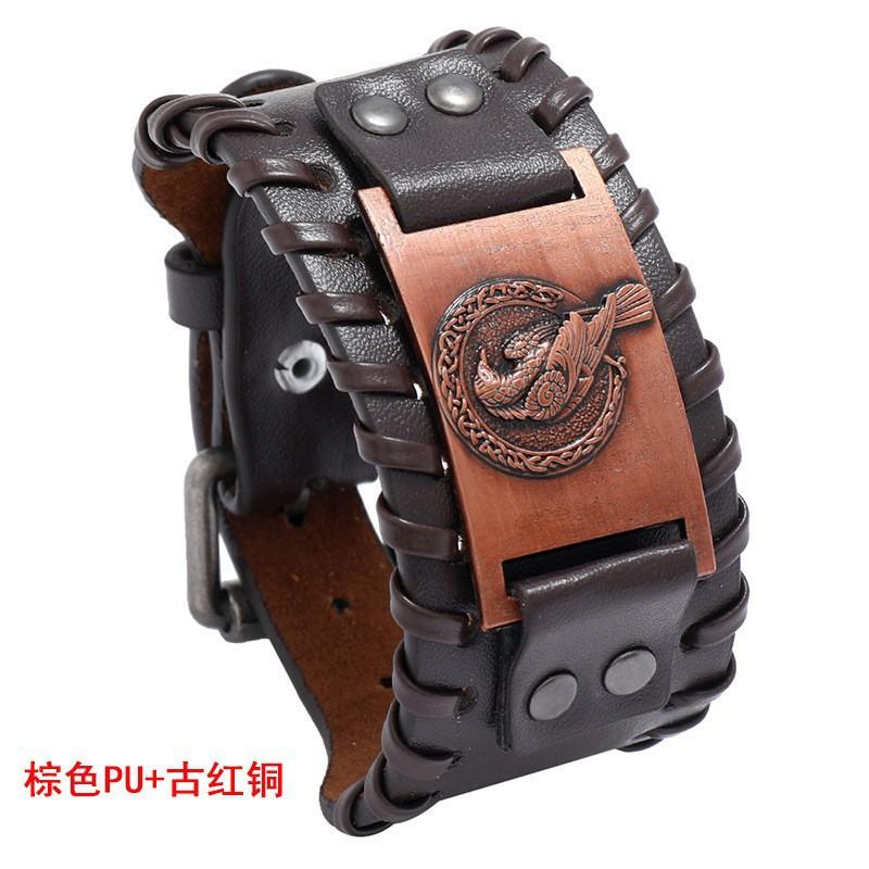 Vintage Norse Rune Leather Bracelet For Men Odin Symbol Punk Style Accessory