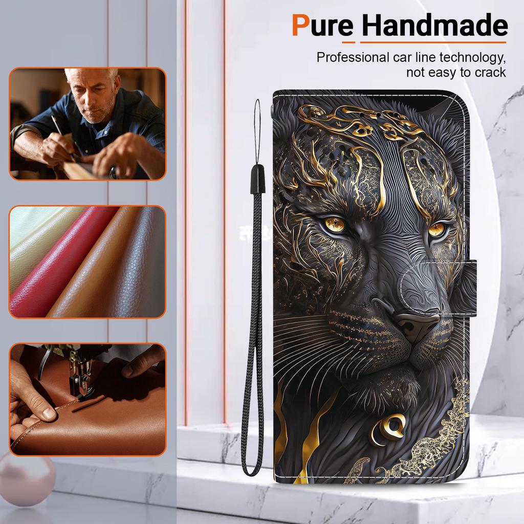 Handmade PU Leather Flip Case for Samsung Galaxy XCover7 (SM-G556B/G556BU1)- Anti-Slip Shockproof Cover with Wrist Strap & Heart/Rose Cat Designs