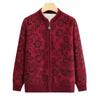 Middle-aged and elderly mothers wear spring and autumn knitted cardigan sweater jacket crew neck printed top loose casual women's clothes