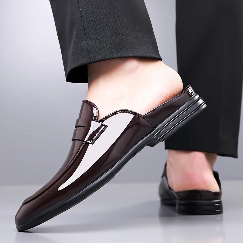 Leather Men Half Slippers Loafers Summer Breathable Casual Shoes Slip-on Lazy Driving Shoes Comfortable Walk Loafers Moccasins