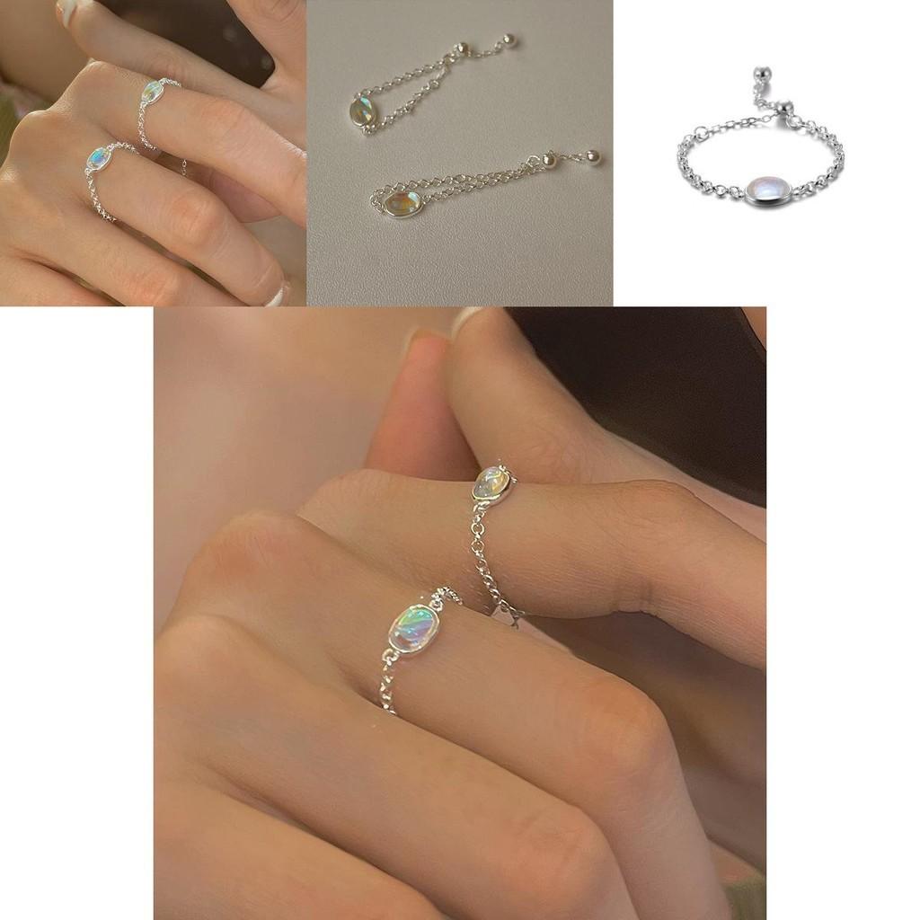 Elegant Blue Moonstone Copper Ring For Women Unique Ins Style Adjustable Geometric Fashion Accessory