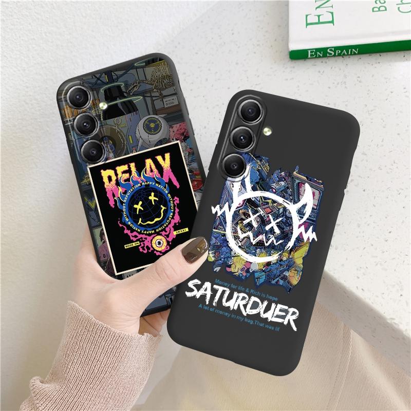 Graffiti Emoticons Patterned Soft Silicone Black Case For Xiaomi Redmi Note 13 Pro 13C Samsung A55 A35 S24 iPhone Camera Protective Shockproof Cover
