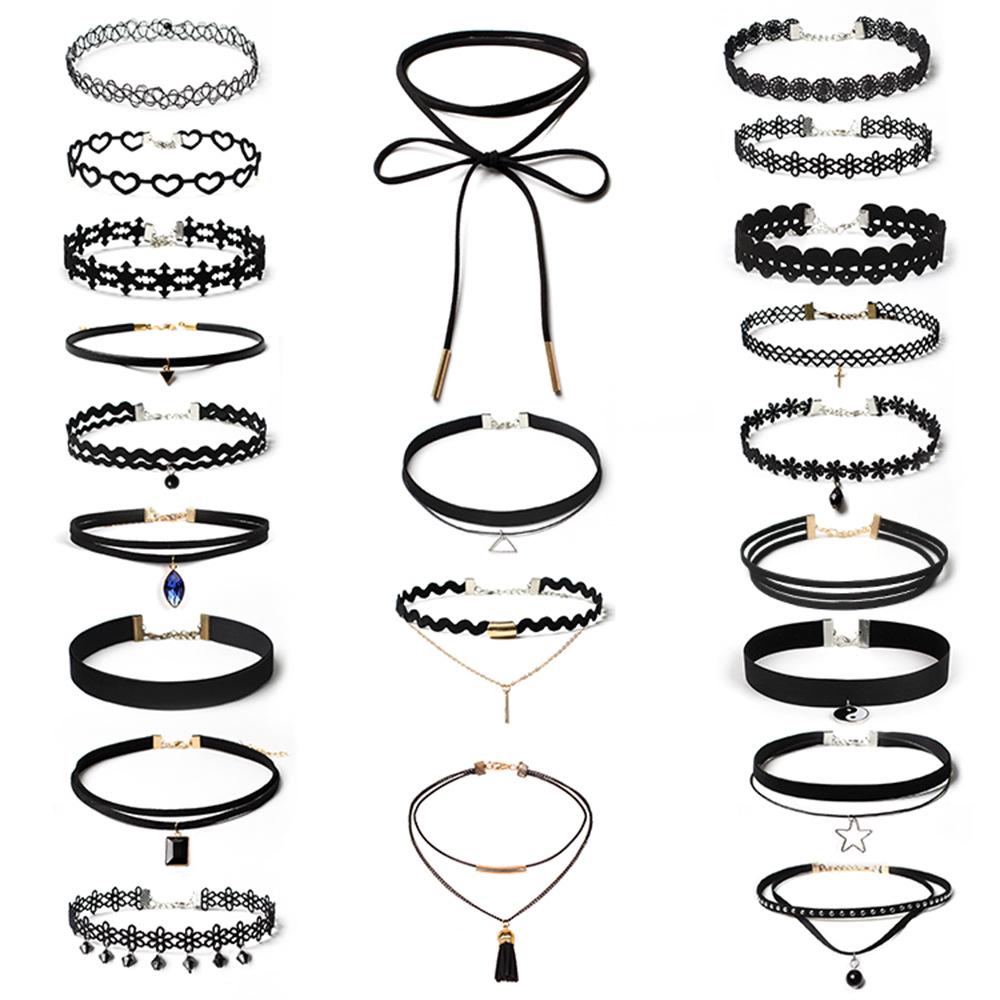 Minimalistisches europäisches & amerikanisches Lolita Spitzen Choker Halskettenset für Damen