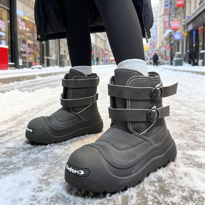Winter velvet open smile snow boots women's American ugly cute big head Martin boots women's thermal boots couple cotton shoes