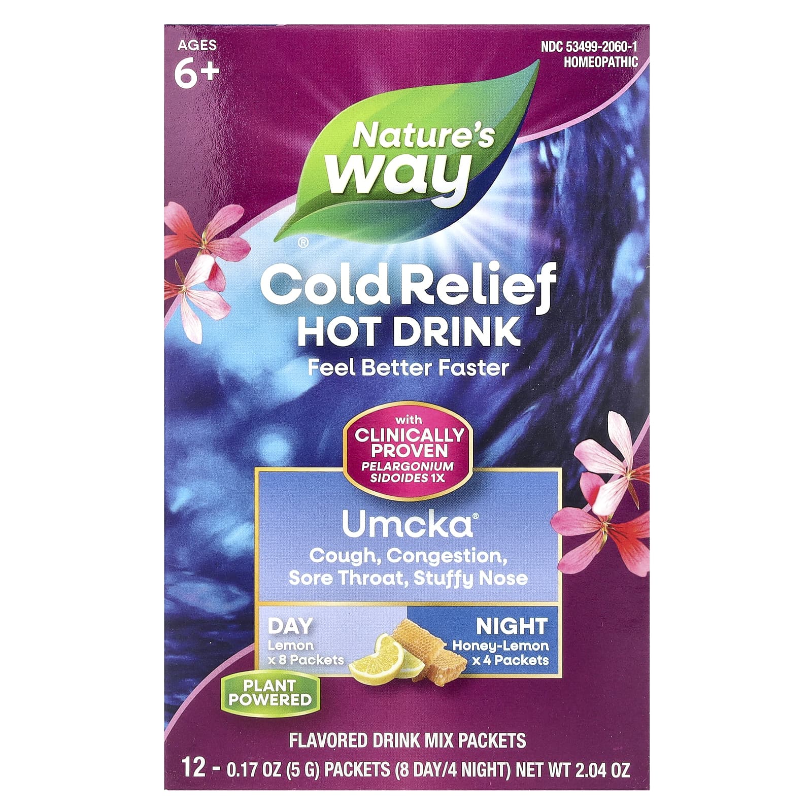 

Nature S Way, Umcka®, Cold Relief Warm Drink, Day & Night, Ages 6+, Lemon, Honey-Lemon, 12 Packets, 5G (0.17Oz) Each