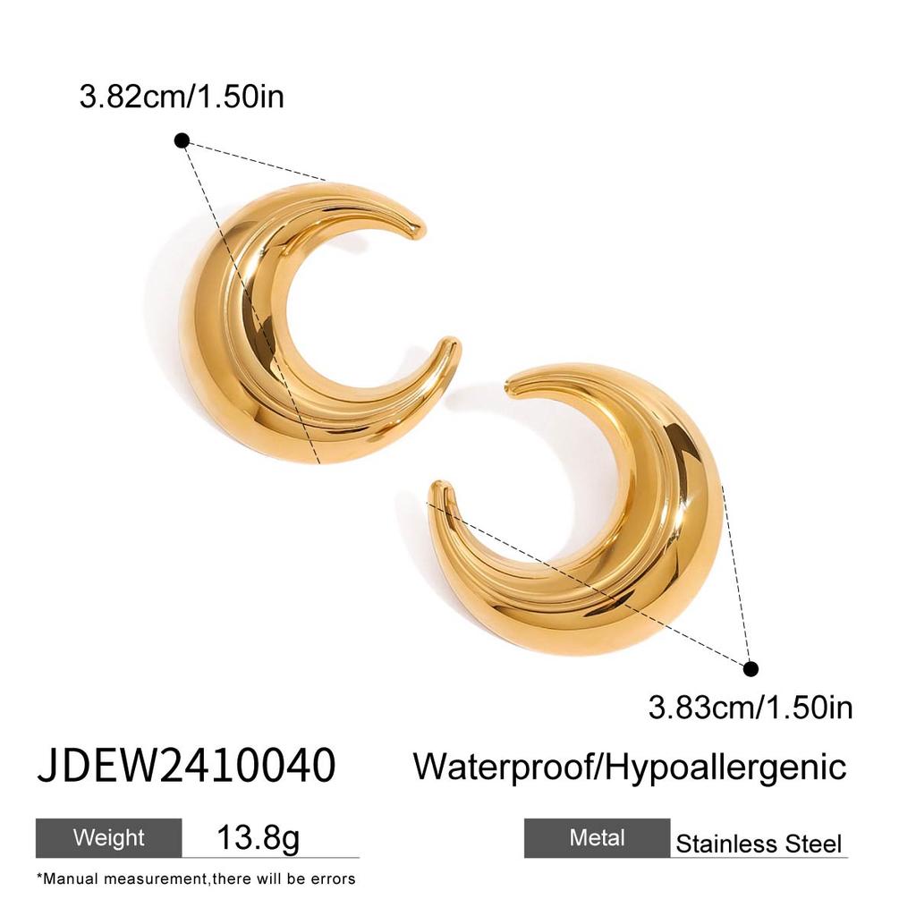 Youthway Fashion Statement 18K Gold Plated Stainless Steel Smooth Moon-shape Earrings Waterproof Anti Allergic Jewelry Party