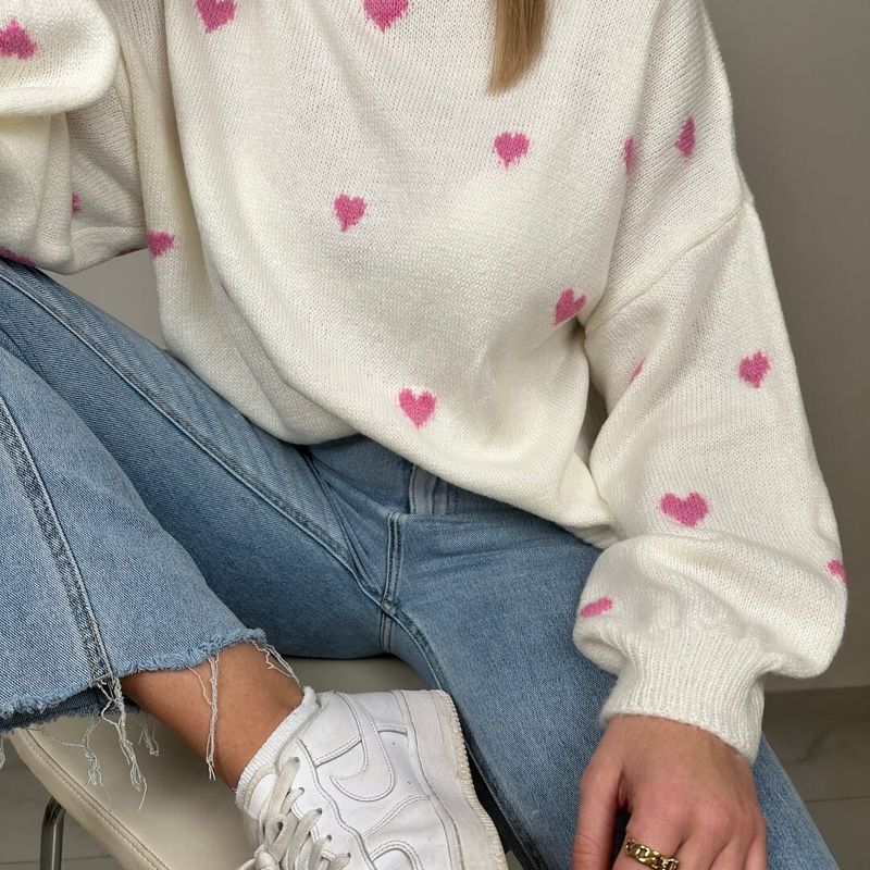 Pullover Fall and Winter New Arrival Export Valentine's Day Special Sale Sweet Leisure Sweaters Heart Round Neck Sweater Top
