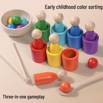Montessori Color Recognition & Matching Wooden Cups for Children's Early Education