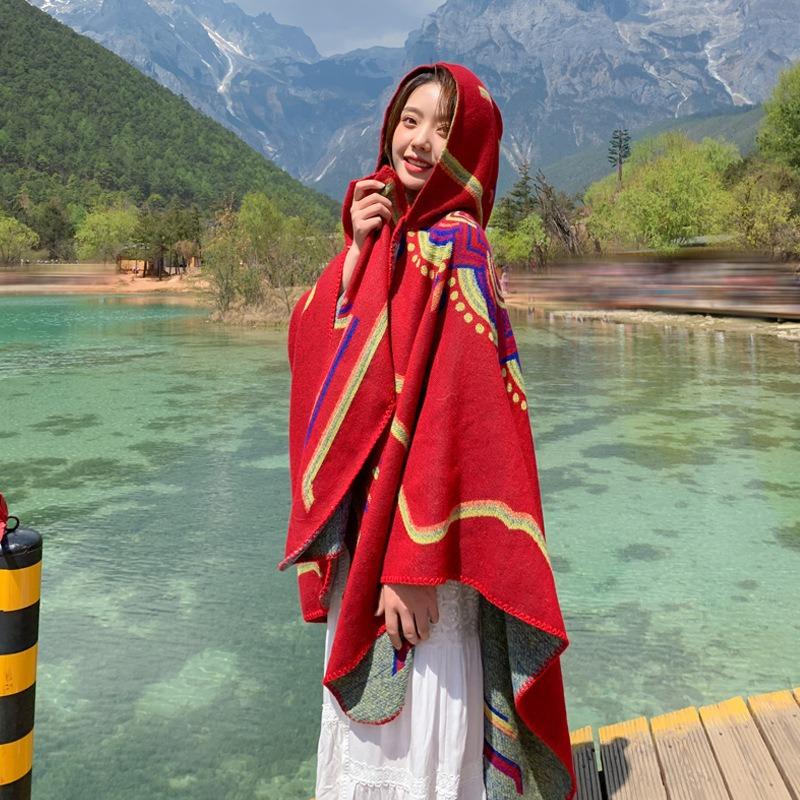 Xizang Qinghai Lake Travel Shawl Scarf Nepal Lijiang Cloak Desert Photo Autumn and Winter Women's Cloak