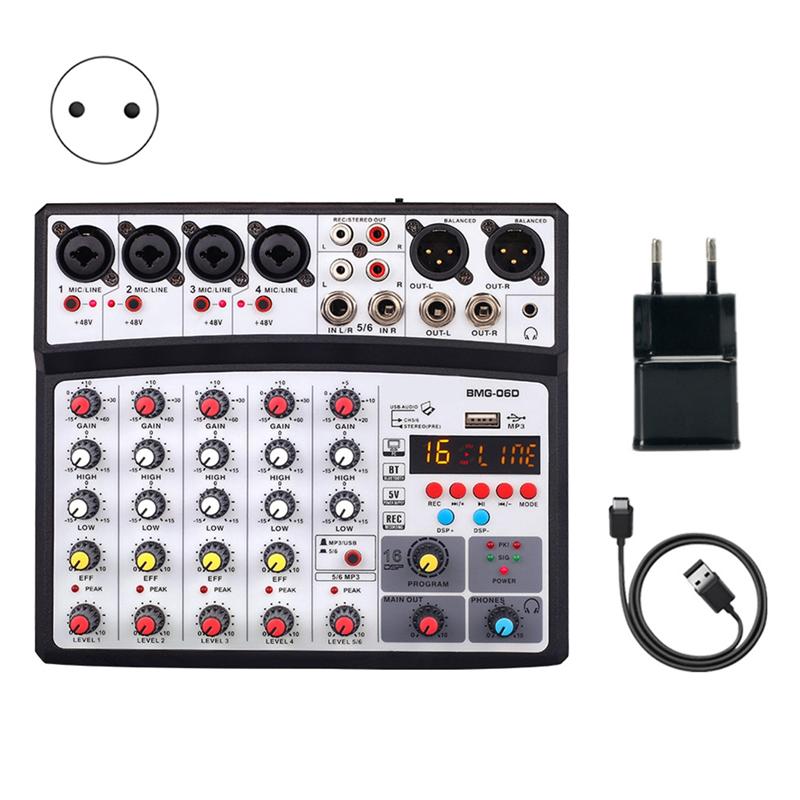 6-Kanal Audio-Mischpult Tragbare Mischkonsole USB-Schnittstelle Soundkarte Mit 99 DSP 48V Phantomspeisung