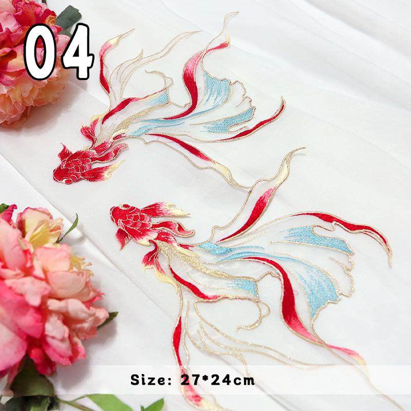 2 Pcs Chinese Style Koi Fish Embroidery Cloths Patch Cheongsam Qipao Hanfu DIY Patches Applique Cloth Stickers Accessories