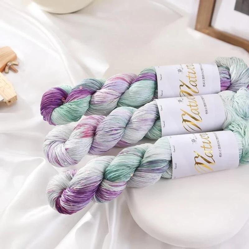 100g/Roll Thin Gradient Color Tencel Sequins Hand-Dyed Lace Yarn for Summer Hand Knitting Crochet Thread for Shawl Scarf 300M