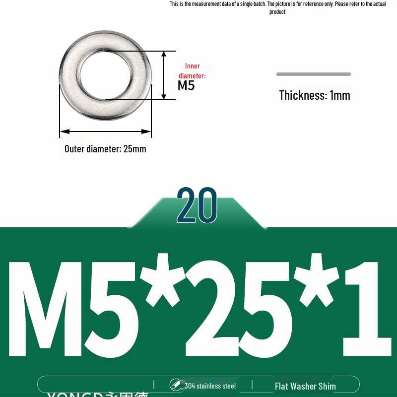 304 Stainless Steel Thickened Flat Washer / Ultra-thin Metal Gasket, Sizes M1.6-M10
