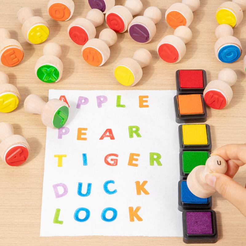 Educational Wooden Alphabet Stamp Set For Kids Learning And Word Spelling Fun
