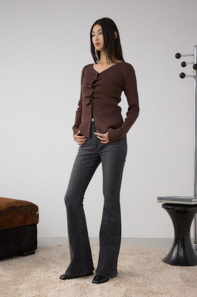 AZUL by moussy AZUL DENIM Rhinestone Flared Denim Size Women's Pants, 250IAC12-0281, M/L/BLK