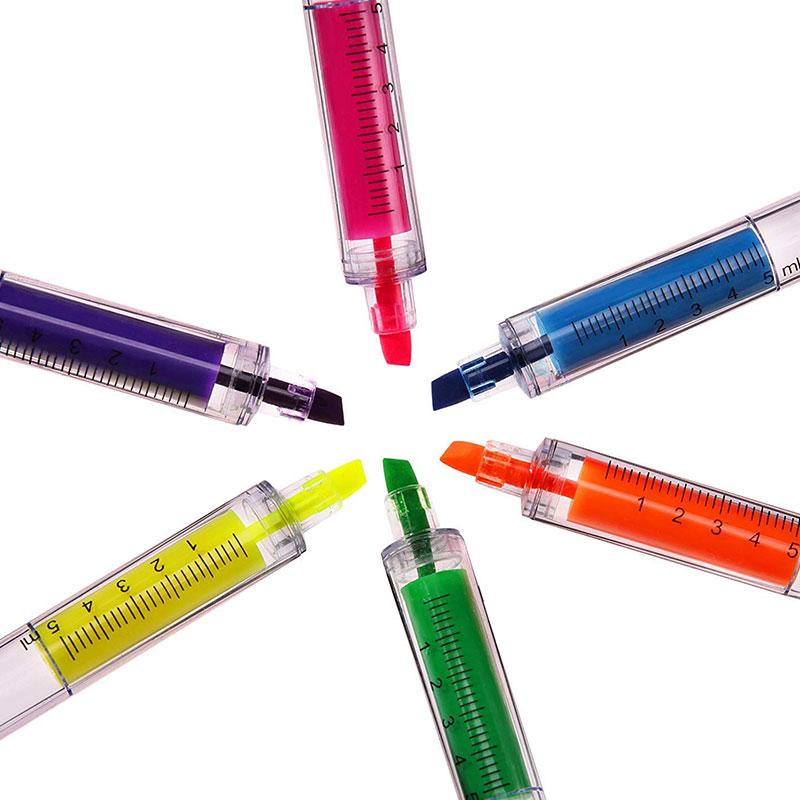 6Pcs Syringe Highlighter Pens With 6 Colors Christmas Gift