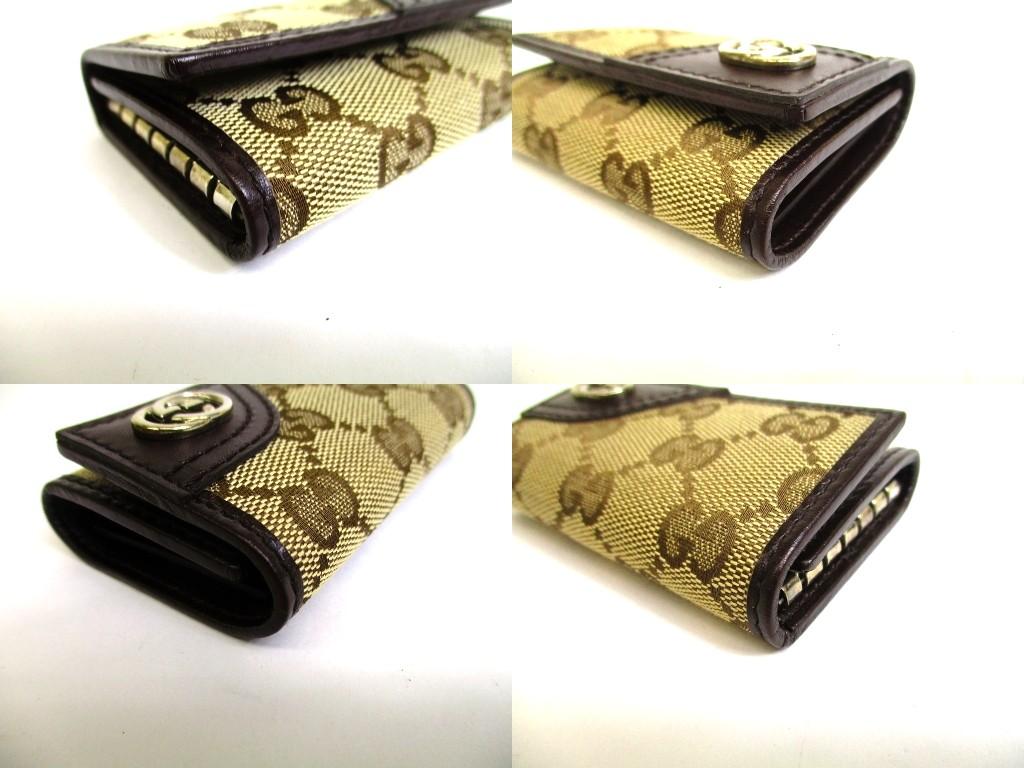 Authentic GUCCI GG Beige Canvas Dark Brown Leather 6 Pics Key Chain #b099  Open box