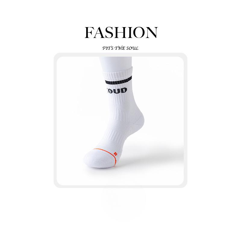 Female Spring and Autumn Striped Letters Professional Badminton Tennis In Tube Cotton Socks