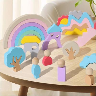 44Pcs Wooden Rainbow Stacker Stacking Blocks Jigsaw Montessori Toy Early Learning for