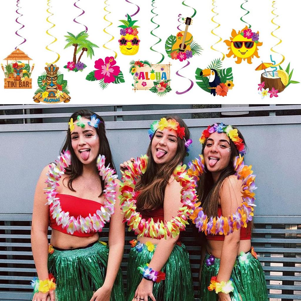 30pcs Luau Party Decorations Hawaiian Decorations Tiki Decorations Tropical Party Decorations Luau Hanging Swirls Aloha Party Decorations, Flower
