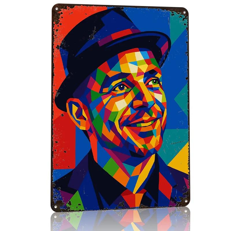 Frank Sinatra Colorful Portrait D Texture Printed Poster Custom Vintage Metal Tin Plate Sign for Wall Art Decoration Gaming
