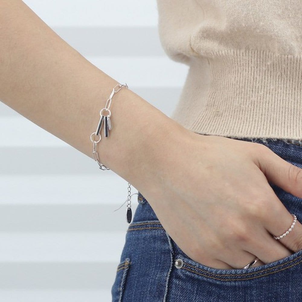 Hermosa J W029 925 Silver Bracelet Silver Bracelet Daily Women's Layered Square Clip Bracelet