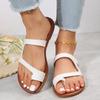 Plus Size Retro Toe Loop Flat Sandals - Women's Solid Color Beach Slippers