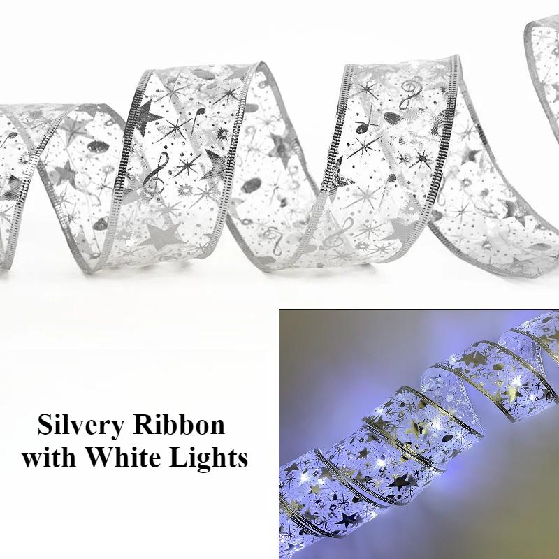 Christmas Decoration LED Ribbon Lights Christmas Tree Ornaments DIY Lace Bows String Light Navidad Home Decoration New Year 2025