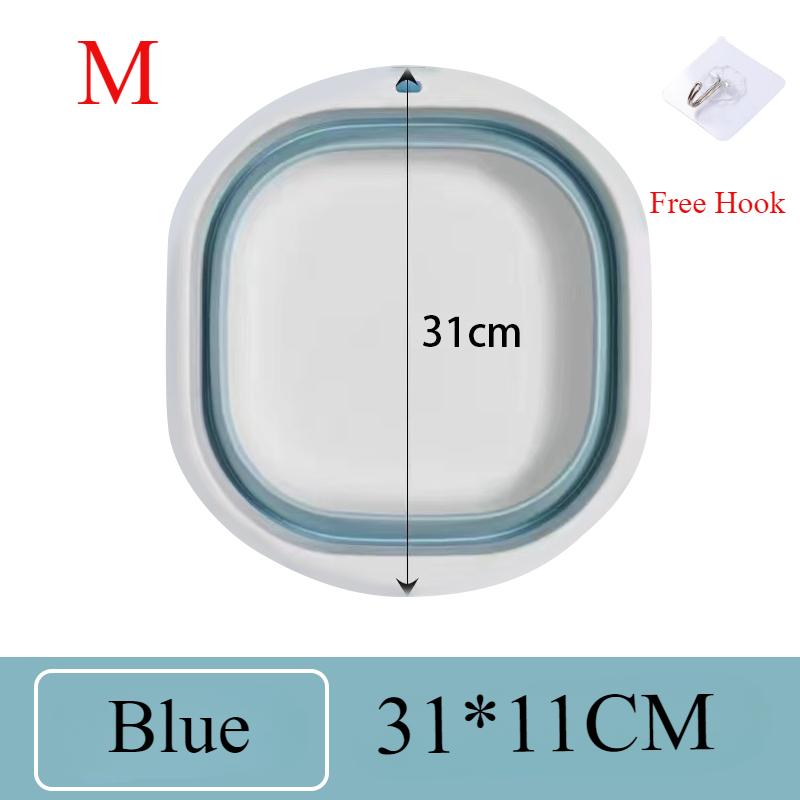 Silicone Foldable Wash Basin with Hook Travel Portable Basin Collapsible Bucket for Home Bathroom Washbowl Hanging Bath Basins