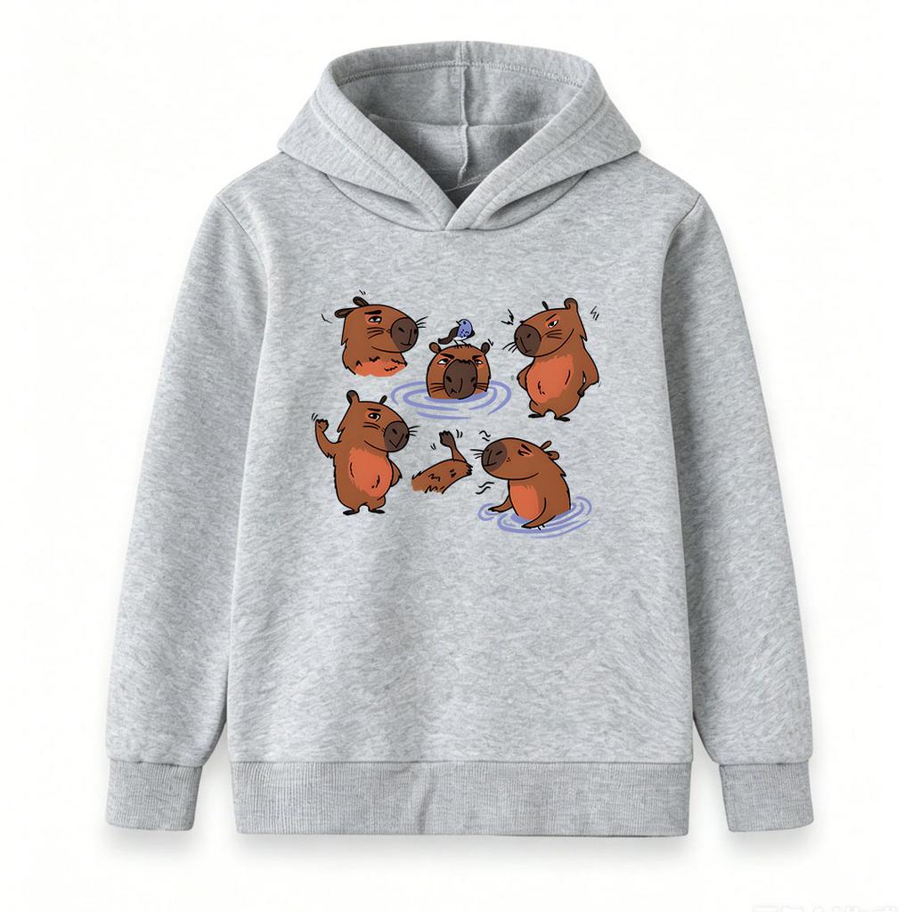 Kids Boys Girls Pullover Hoodie, Cute Cartoon Capybara Pattern Casual Warm Hooded Sweatshirt for Children Daily Wear School Holiday Outfit