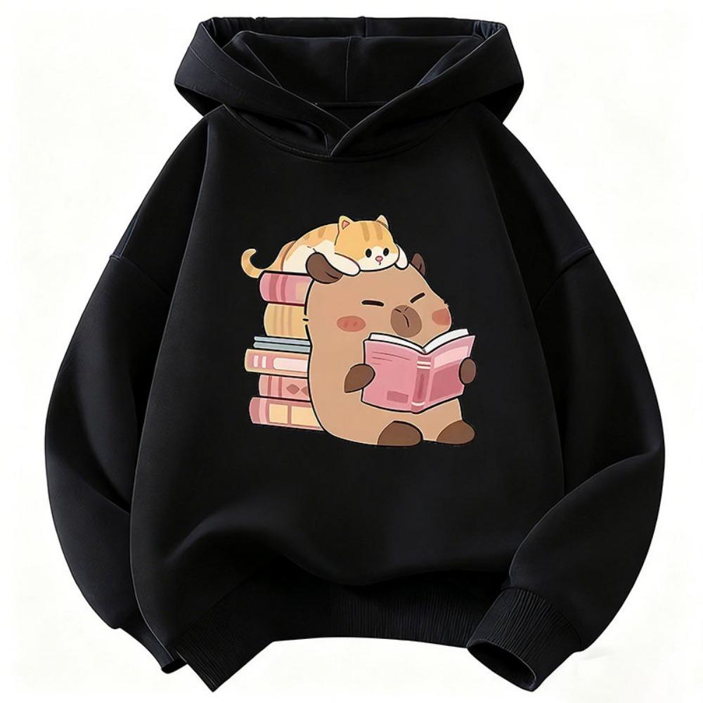 Felpa Carina con Gatto e Capibara che Leggono Libro con Cappuccio Felpa per Bambini con Cappuccio per Ragazzi Ragazze Primavera Felpa Casual