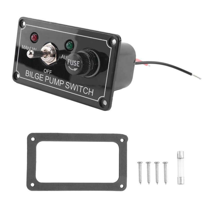 AEE5-DC 12V Fused Marine Bilge Pump Switch Panel With LED Indicator Light Manual/Off/Auto 3-Way Toggle Switch