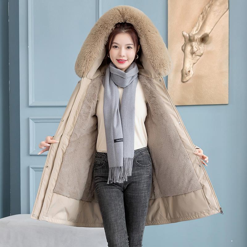 Women's medium and long winter velvet thickened cotton-padded clothes, thin and warm cotton clothes