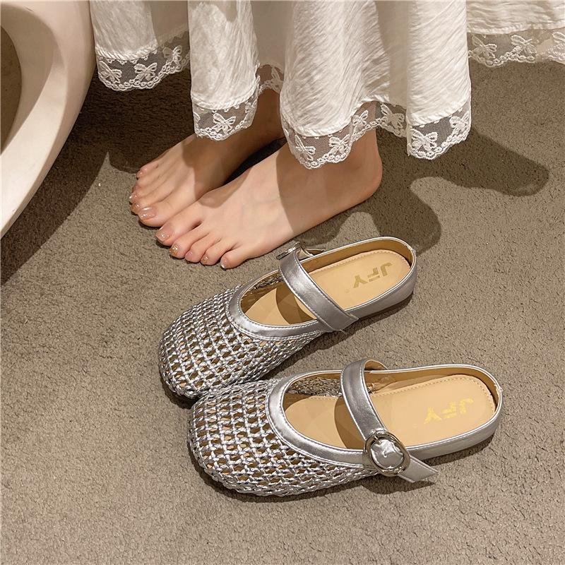 

Летняя новая верхняя одежда модная сумка голова сандалии женские легкие и универсальные с юбкой сетчатое плетение полые прохладные тапочки прилив 40 серебряный