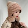 Wool hat for women, sweet and cute in autumn and winter, warm and cold hat, fashionable ear protection, plush and thickened cold-proof knitted hat.