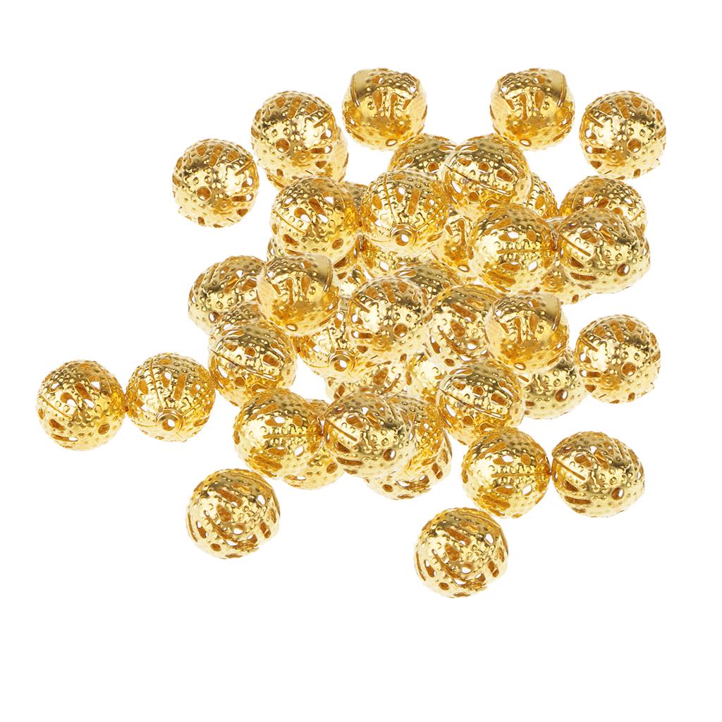 100 Stück goldene hohle filigrane Kugeln, lose Distanzperlen für die Schmuckherstellung, 8 mm