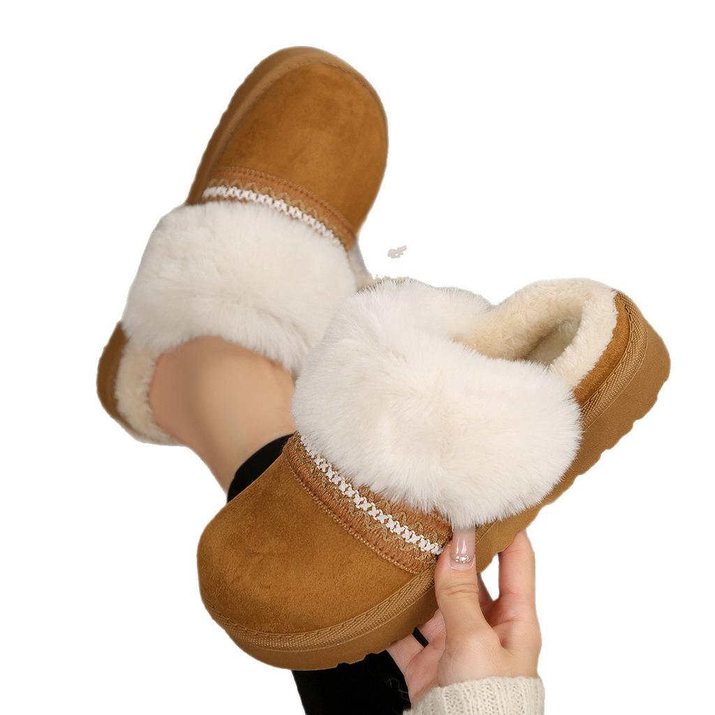 Foreign trade bag head cotton slippers women's 2025 winter new cotton shoes wear flat-bottomed thick-soled plush warm fluffy slippers