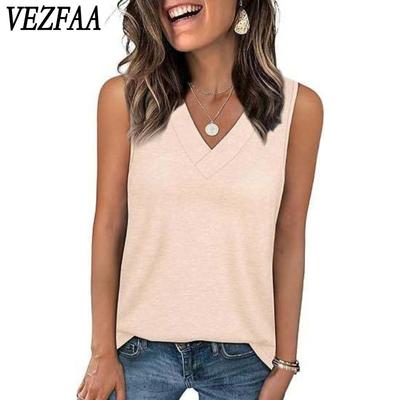 Moda damska Casual Lato Wiosna Jednolity kolor Drukuj Bluzki i koszule bez rękawów z dekoltem w kształcie litery V