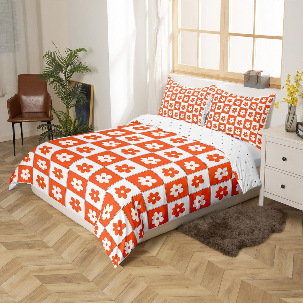 Comforter Homewish Cute Floral Plaid For Girls 2Pcs/3Pcs Kawaii Flower Checkered Bedding Set Cartoon Bedroom Decor