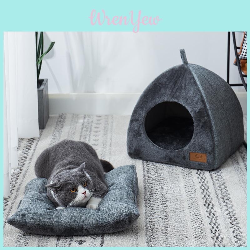 New Triangle Cat House Enclosed Pet Bed Warm Thick Deep Sleep Dog House Supplies For Cats
