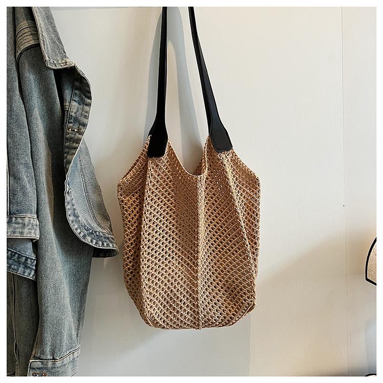 Street trend simple summer shoulder cotton thread woven knitted bag handbag beach vacation