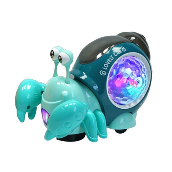 Electric Walking Crab Toy with LED Light Music Toddlers Snail Hermit Crab Crawling Toy Baby Tummy Time Interactive Animal Musical Toy