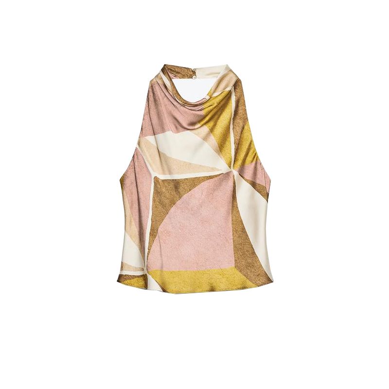 

Za Backless Hanging Neck Collar Top 3203301 Geometric Figure Print Pleated Midi Dress 3231301 Multicolor Tops XS