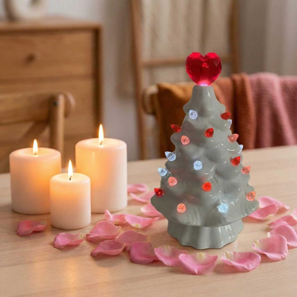 Ceramic Valentine's Day Tree LED Ornament Battery Box Home Ceramic Luminous Crafts