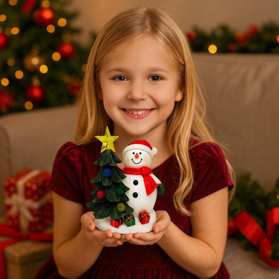 Yousheng Christmas Santa Figurine Solar Light Resin Snowman Santa Claus Tree Statue Decorative Lamp Home Office Desktop Ornament