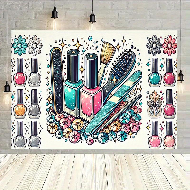 Nail Polish Tools Tapestry Beauty Salon Decor Wall Art Colorful Design Girls Room Bedroom Bathroom Makeup Area Background Cloth