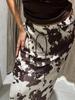 2025 Autumn/Winter Women's Satin Print Long Skirt - Slimming Imitation Silk