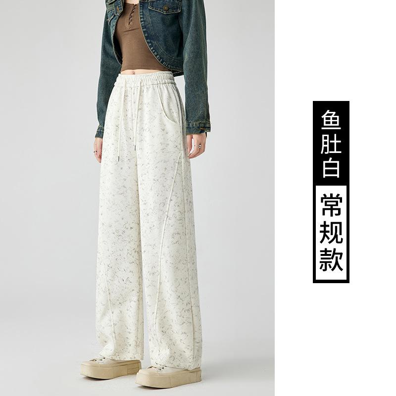 

Autumn and winter high-waisted trousers tie-dyed banana trousers women s drape and thin velvet straight casual wide-leg trousers 2XL